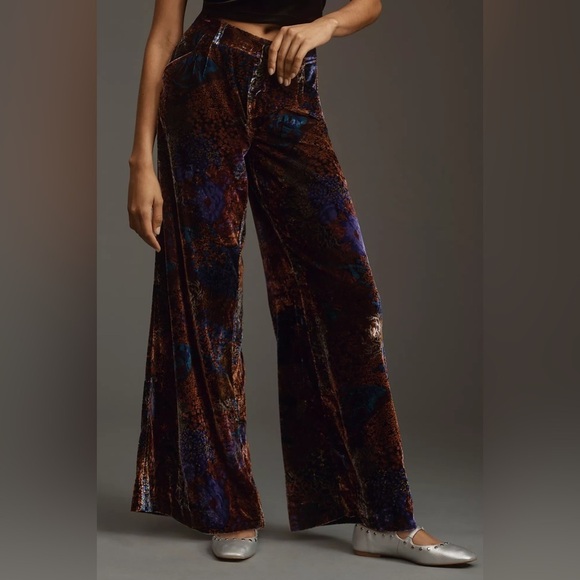 NWT Wide-Leg Printed Velvet Trousers